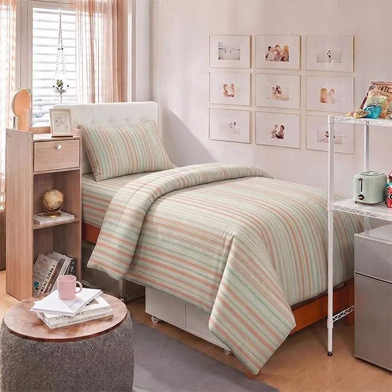 Minimalistisches Bettwäscheset im Pastell-Nadelstreifen-Stil für Studentenwohnheime