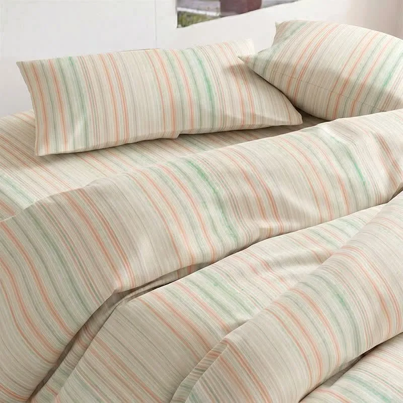 Minimalistisches Bettwäscheset im Pastell-Nadelstreifen-Stil für Studentenwohnheime