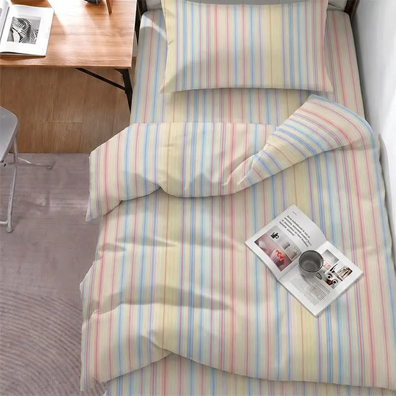 Minimalistisches Bettwäscheset im Pastell-Nadelstreifen-Stil für Studentenwohnheime