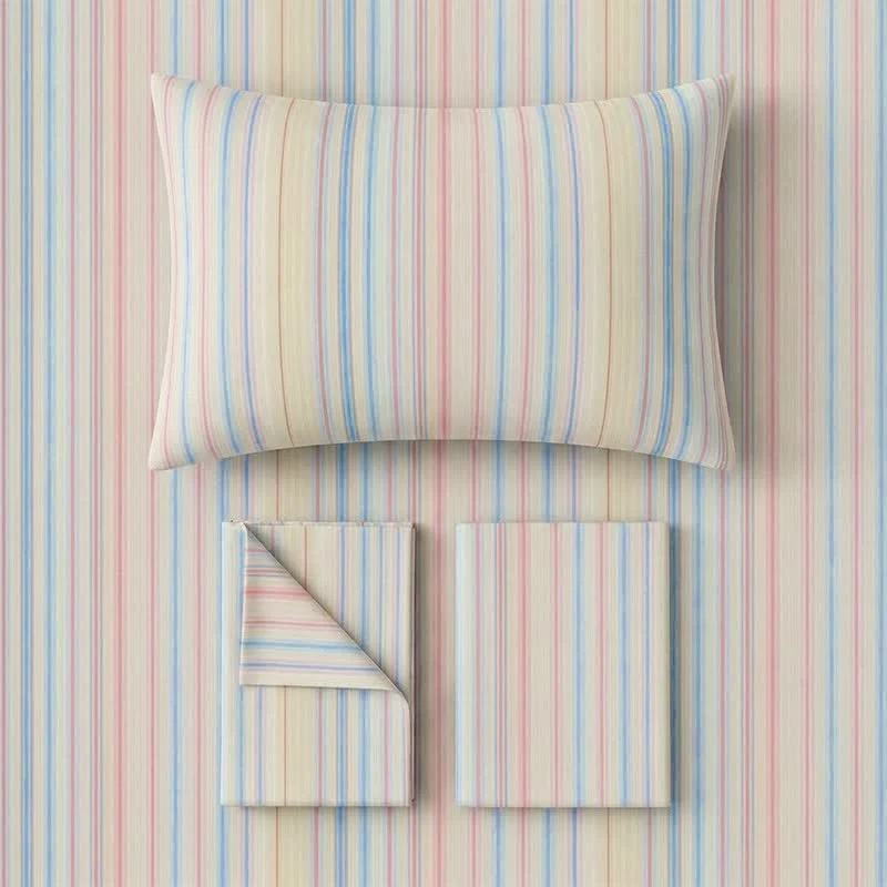 Minimalistisches Bettwäscheset im Pastell-Nadelstreifen-Stil für Studentenwohnheime
