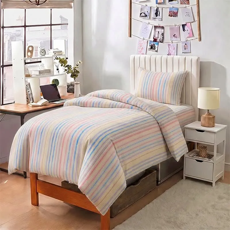 Minimalistisches Bettwäscheset im Pastell-Nadelstreifen-Stil für Studentenwohnheime