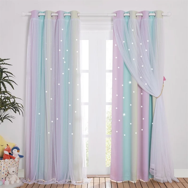 Regenbogen Vorhang mit Sternen für Mädchenzimmer