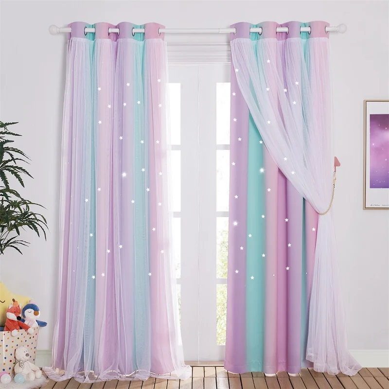 Regenbogen Vorhang mit Sternen für Mädchenzimmer