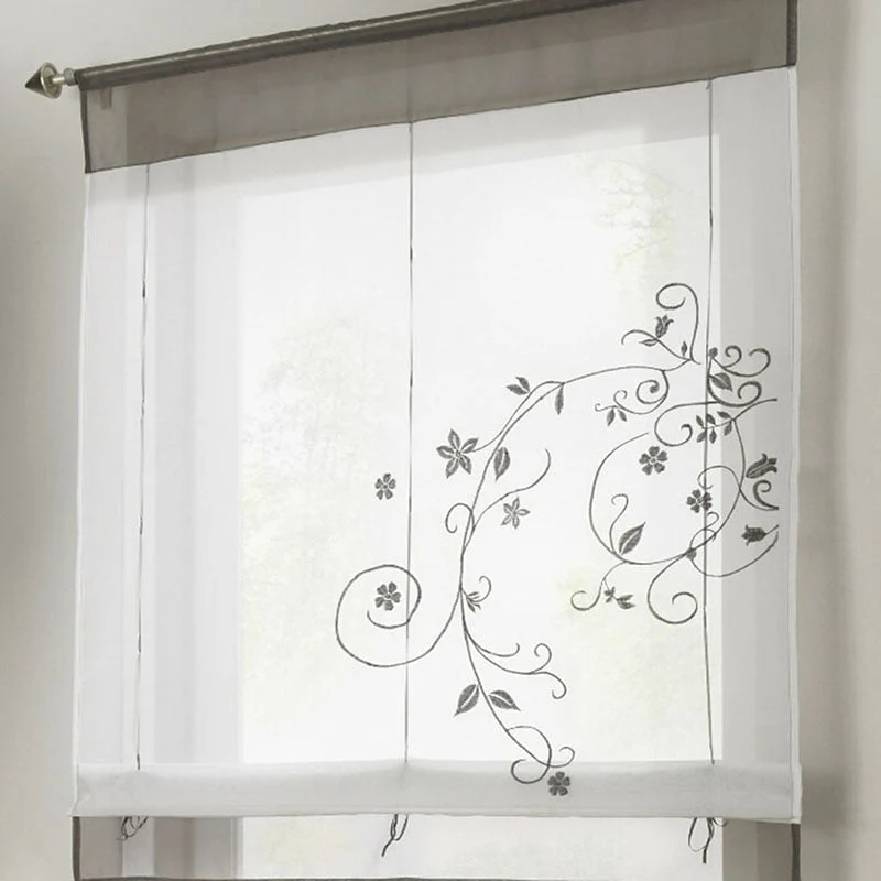 Transparente Raffgardine mit floraler Stickerei