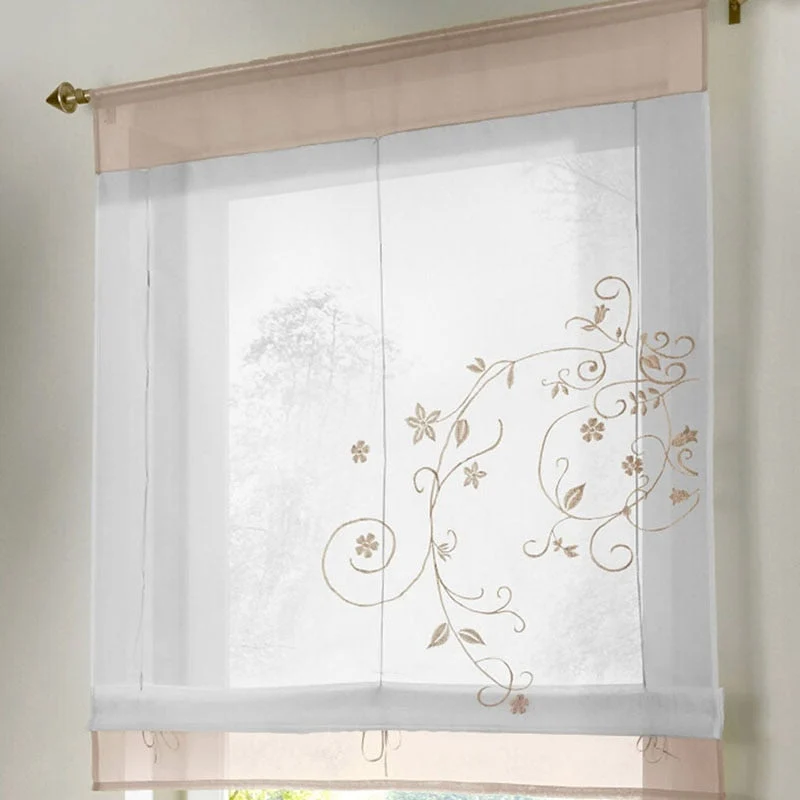 Transparente Raffgardine mit floraler Stickerei