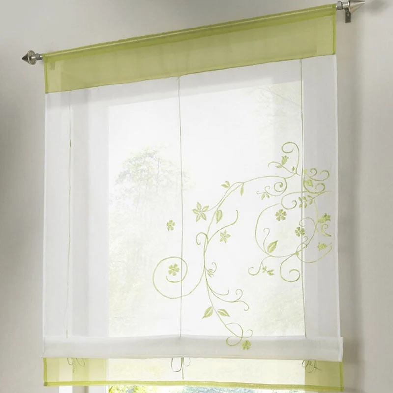 Transparente Raffgardine mit floraler Stickerei