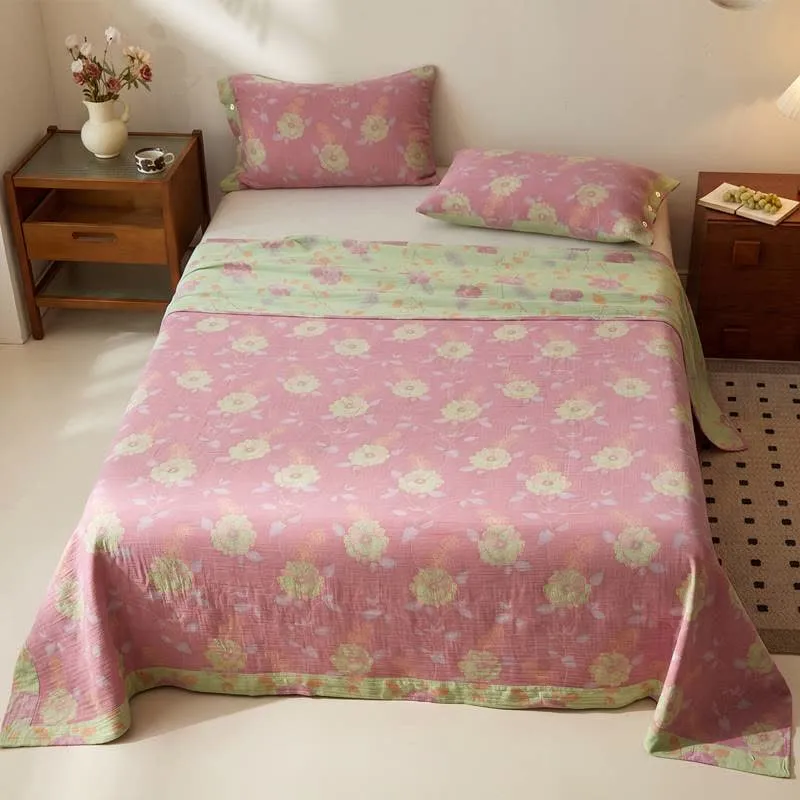 Verträumte Tagesdecke aus Baumwollmusselin in Pastellfarben