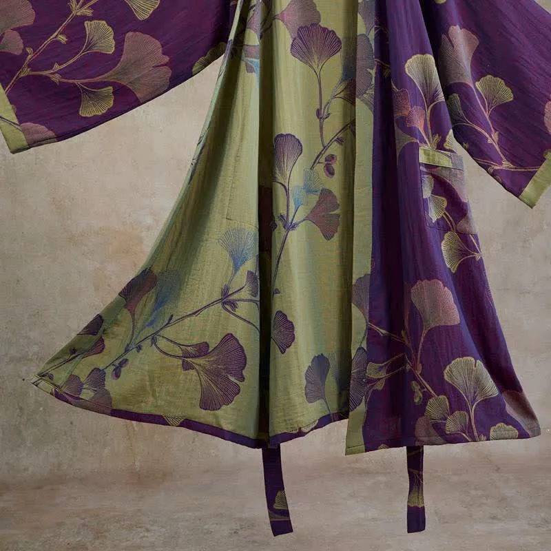 Retro-Kimono aus Baumwolle mit Ginkgoblatt