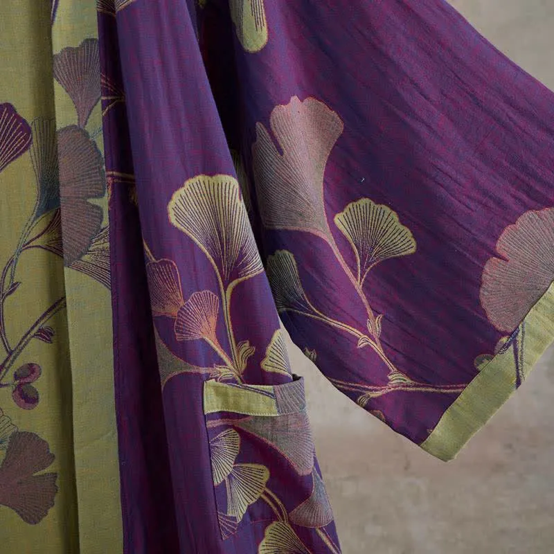 Retro-Kimono aus Baumwolle mit Ginkgoblatt