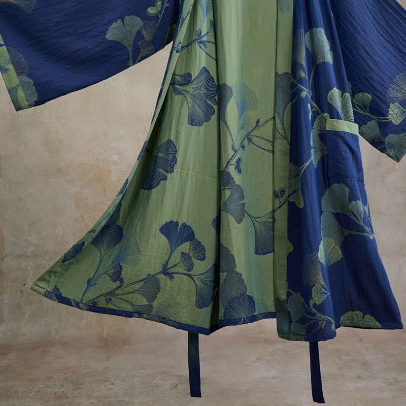 Retro-Kimono aus Baumwolle mit Ginkgoblatt