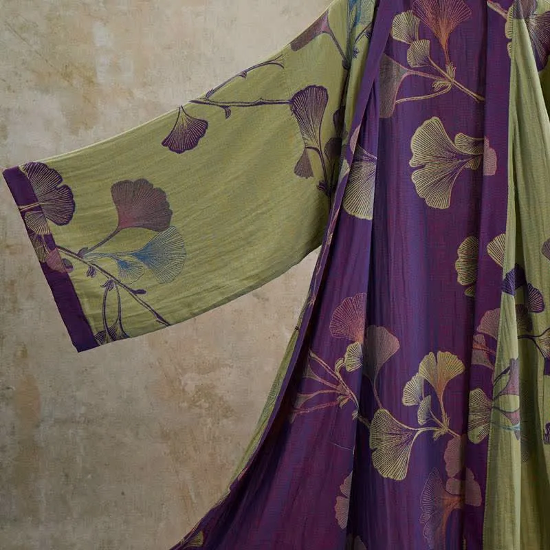 Retro-Kimono aus Baumwolle mit Ginkgoblatt