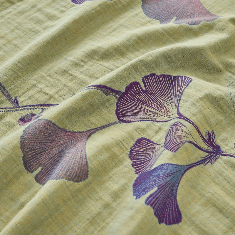 Retro-Wendebettwäsche-Set mit Ginkgoblatt-Motiv