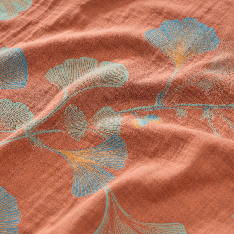 Retro-Wendebettwäsche-Set mit Ginkgoblatt-Motiv