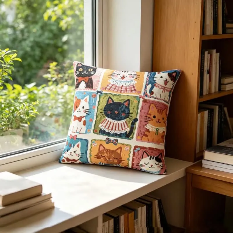 Kissen aus Baumwolle mit verspielter Illustration mehrerer Kätzchen.
