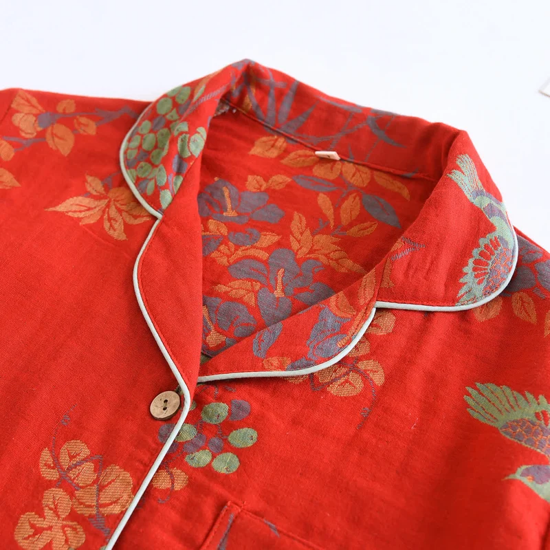 Vintage Loungewear-Set aus Baumwolle mit Vogel- und Blumenmuster