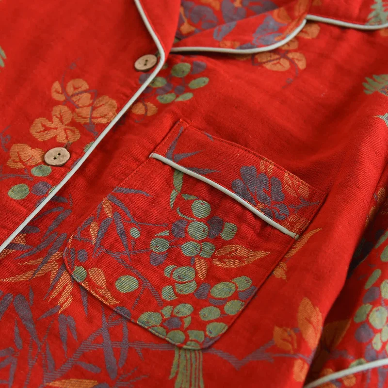 Vintage Loungewear-Set aus Baumwolle mit Vogel- und Blumenmuster