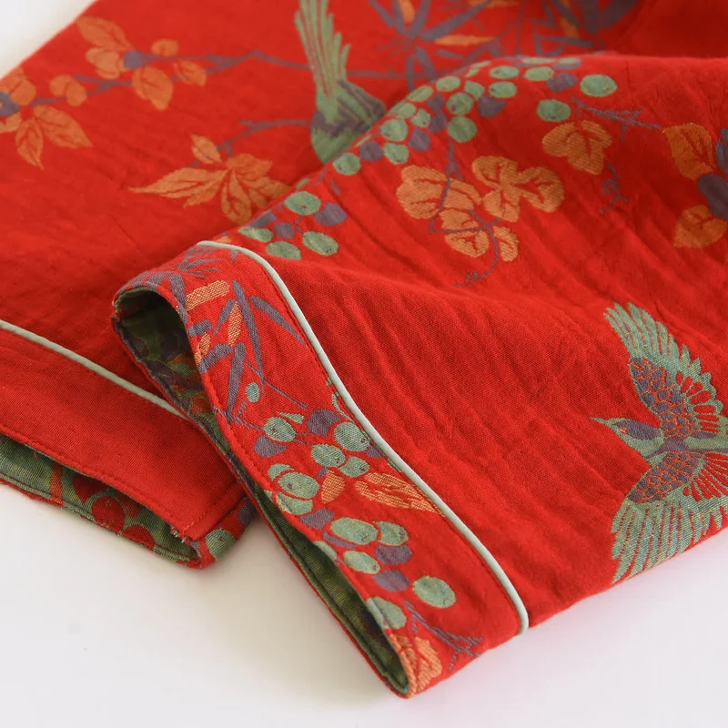 Vintage Loungewear-Set aus Baumwolle mit Vogel- und Blumenmuster