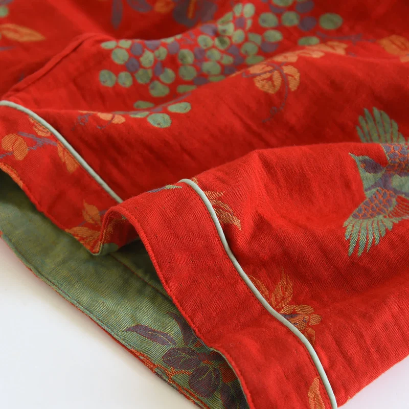 Vintage Loungewear-Set aus Baumwolle mit Vogel- und Blumenmuster