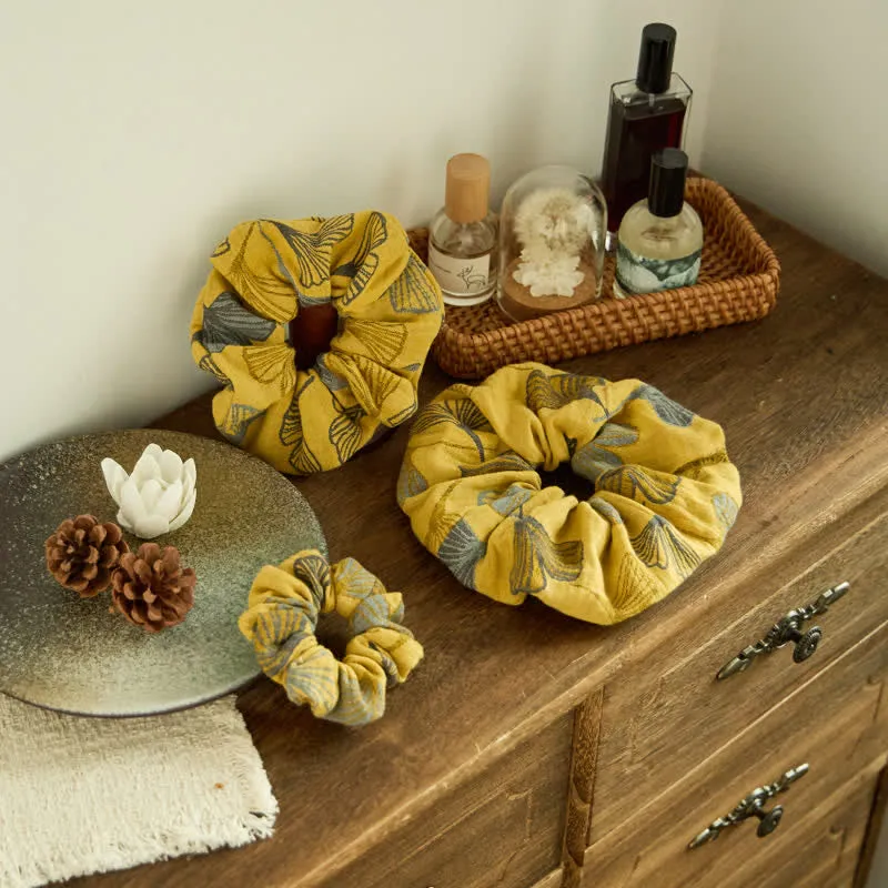 Haargummis mit Ginkgo-Print, 3er-Set