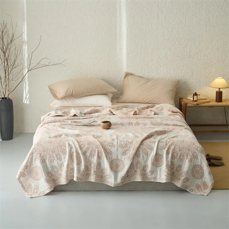 Vintage-Bettdecke aus Baumwollmusselin mit Blumenmuster