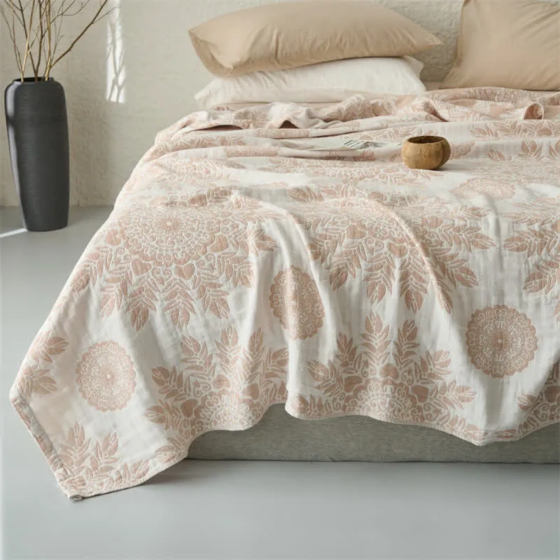 Vintage-Bettdecke aus Baumwollmusselin mit Blumenmuster