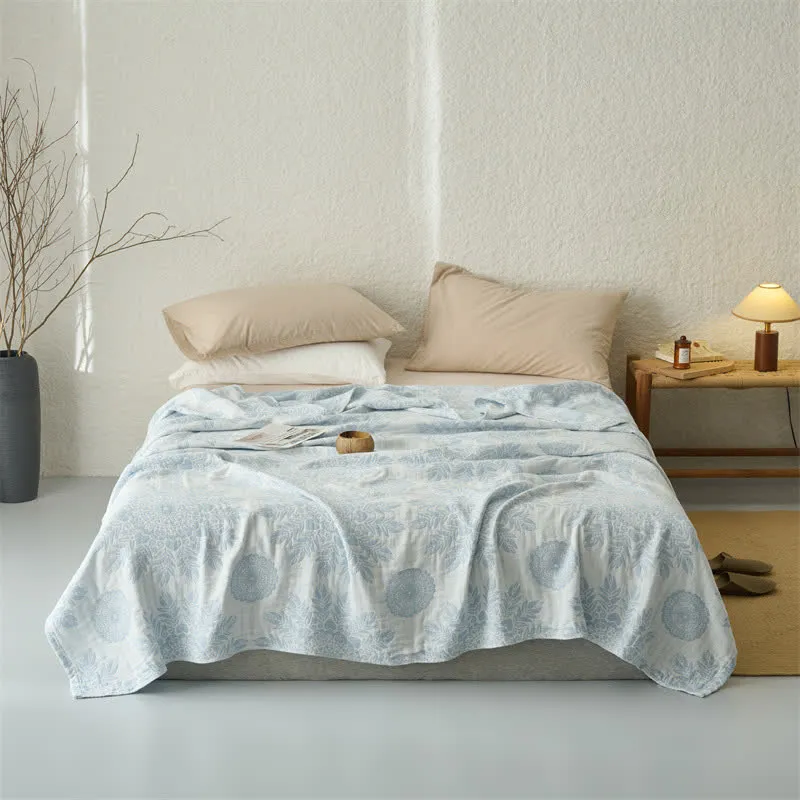 Vintage-Bettdecke aus Baumwollmusselin mit Blumenmuster