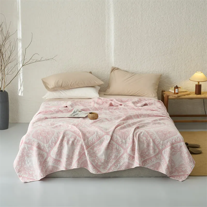 Retro-Karo-Blumen-3-lagige Musselin-Tagesdecke