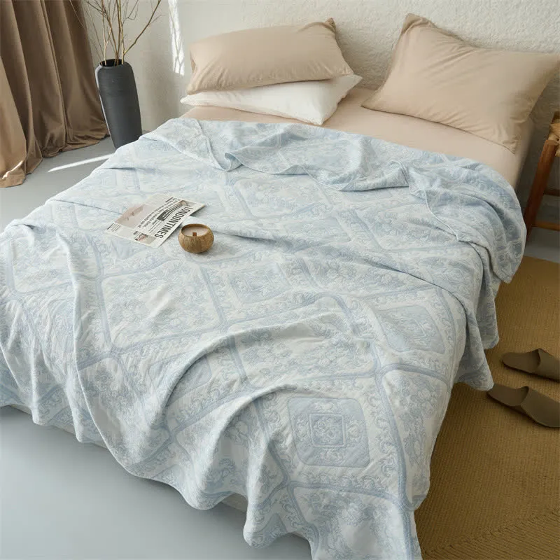 Retro-Karo-Blumen-3-lagige Musselin-Tagesdecke
