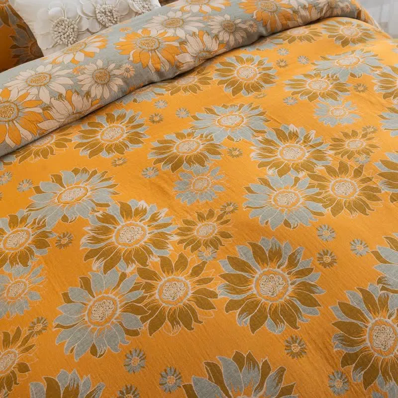 Vintage Sonnenblumen-Orange Baumwoll-Bettwäsche-Set