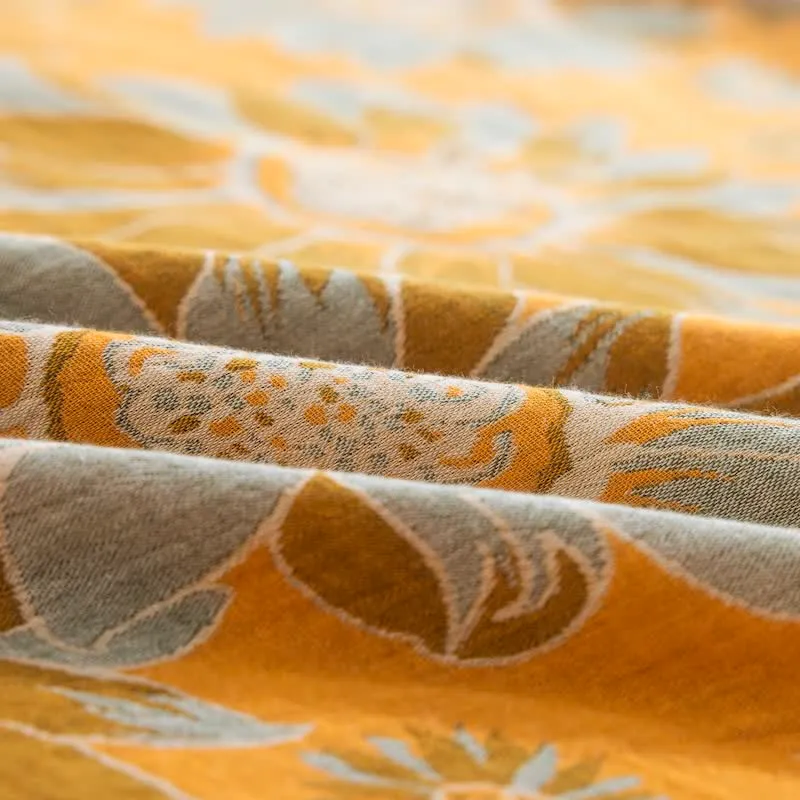 Vintage Sonnenblumen-Orange Baumwoll-Bettwäsche-Set