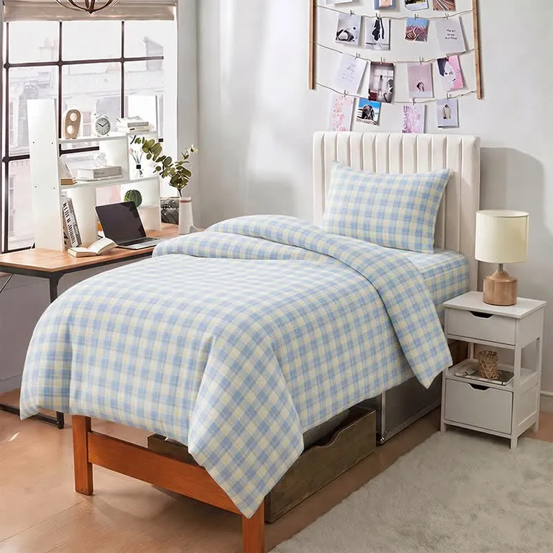 Pastellkariertes Bettwäscheset für Einzelbett XL