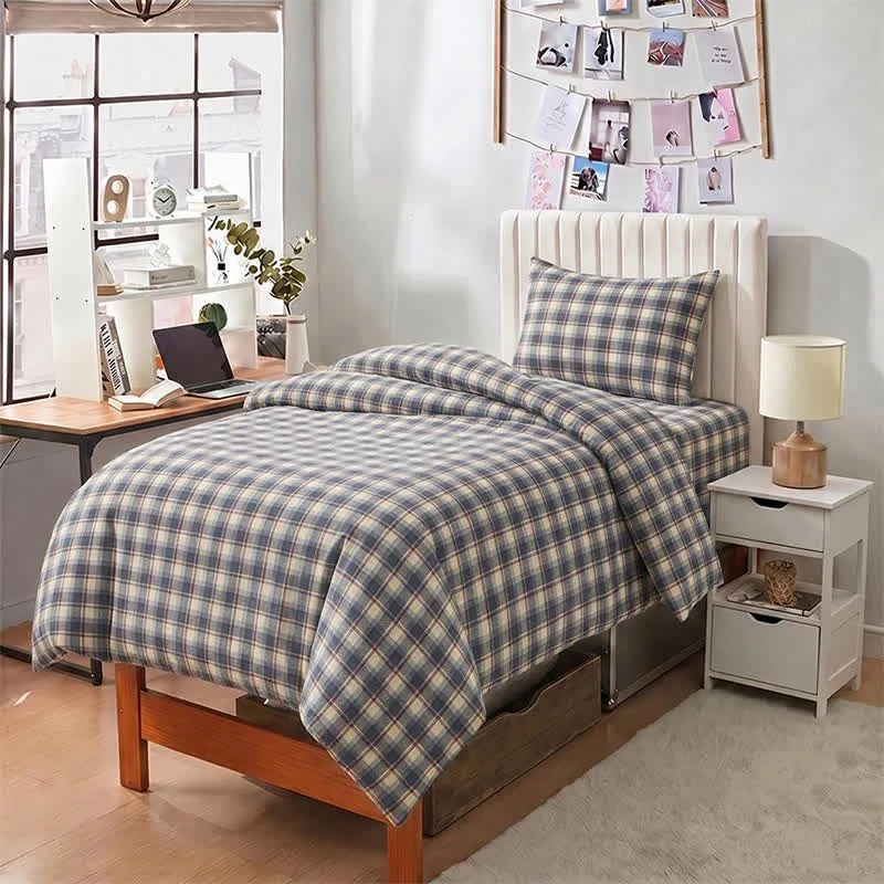 Pastellkariertes Bettwäscheset für Einzelbett XL