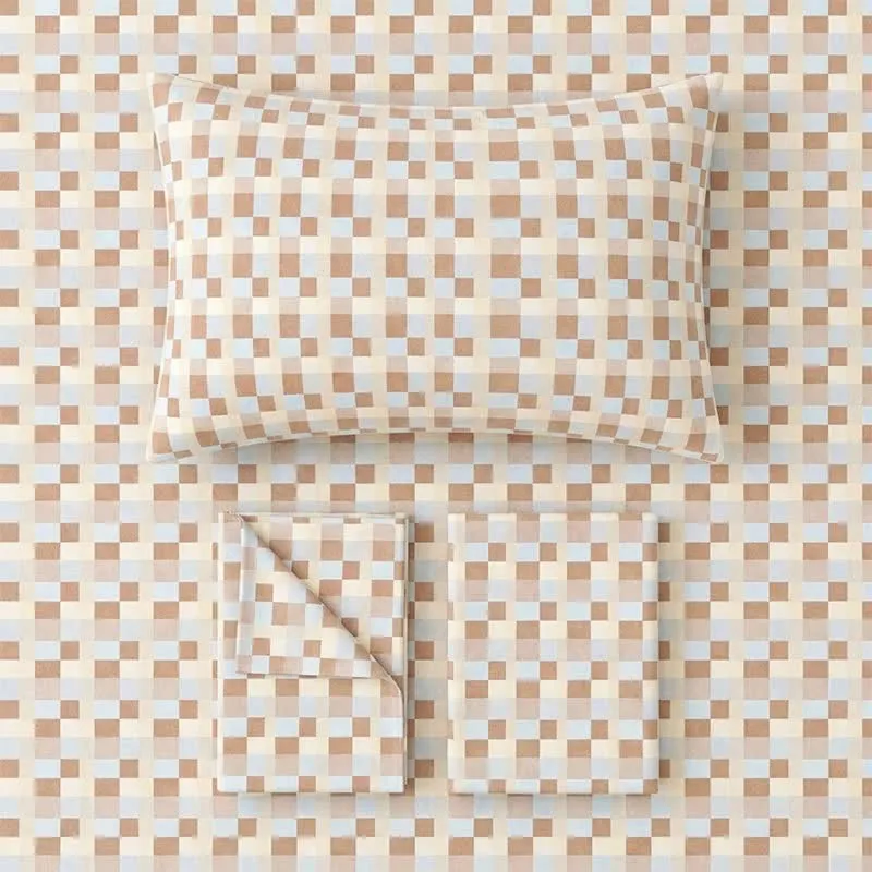 Bettwäsche-Set mit warmem, neutralem Mosaik-Karomuster