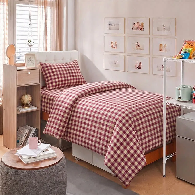 Rotes Vichy-Karo-Bettwäscheset für Einzelbett XL ( Schlafsaal)