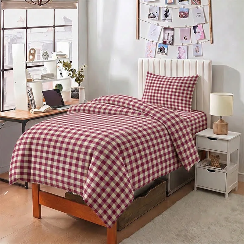 Rotes Vichy-Karo-Bettwäscheset für Einzelbett XL ( Schlafsaal)