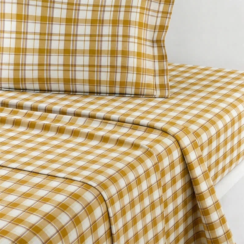 Senffarbenes kariertes Bettwäscheset für Einzelbett XL ( Schlafsaal)