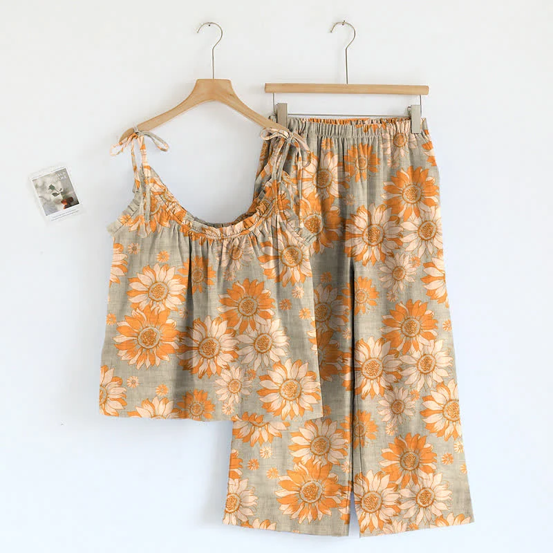 Loungewear-Set mit Sonnenblumenblüten-Trägern