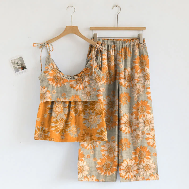 Loungewear-Set mit Sonnenblumenblüten-Trägern