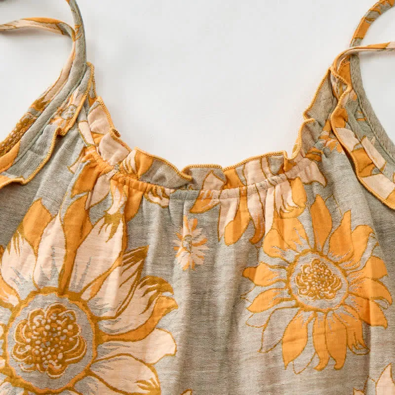 Loungewear-Set mit Sonnenblumenblüten-Trägern