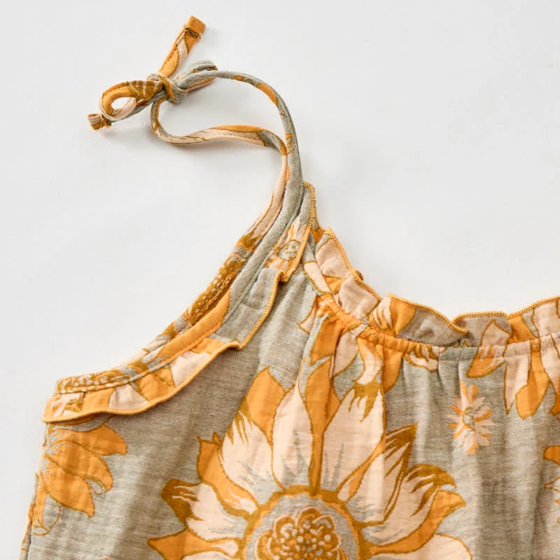 Loungewear-Set mit Sonnenblumenblüten-Trägern