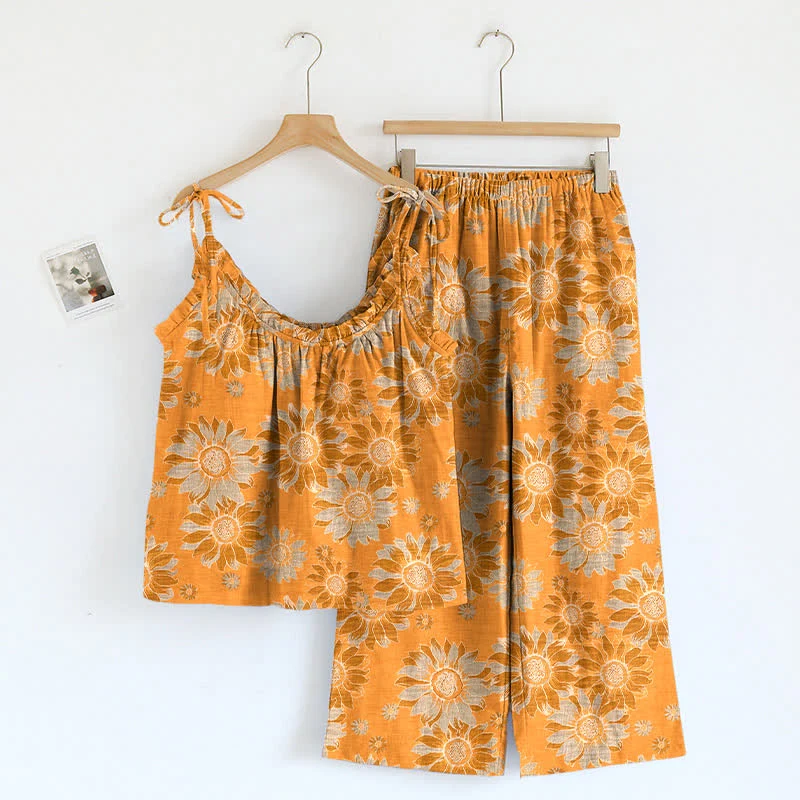 Loungewear-Set mit Sonnenblumenblüten-Trägern