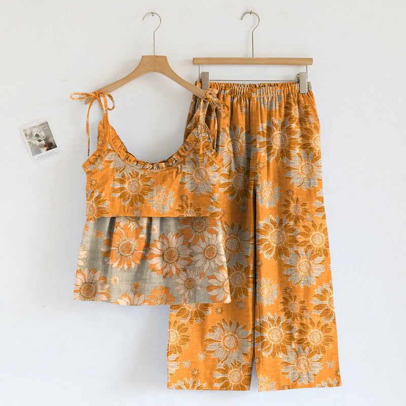Loungewear-Set mit Sonnenblumenblüten-Trägern