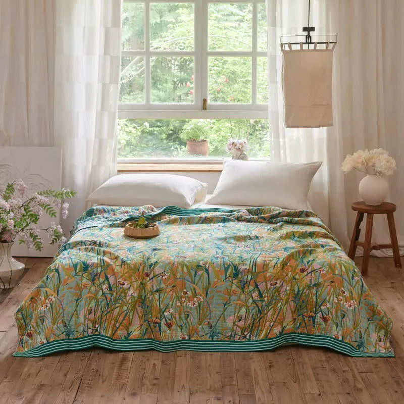 Vintage Iris Field Baumwoll-Jacquard-Decke/Steppdecke