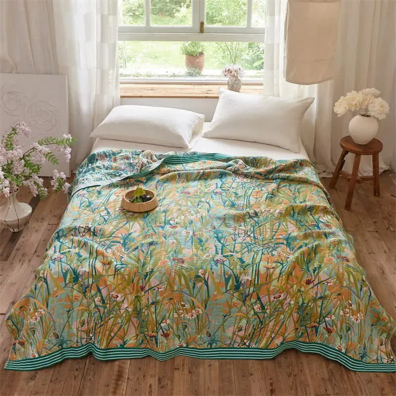 Vintage Iris Field Baumwoll-Jacquard-Decke/Steppdecke
