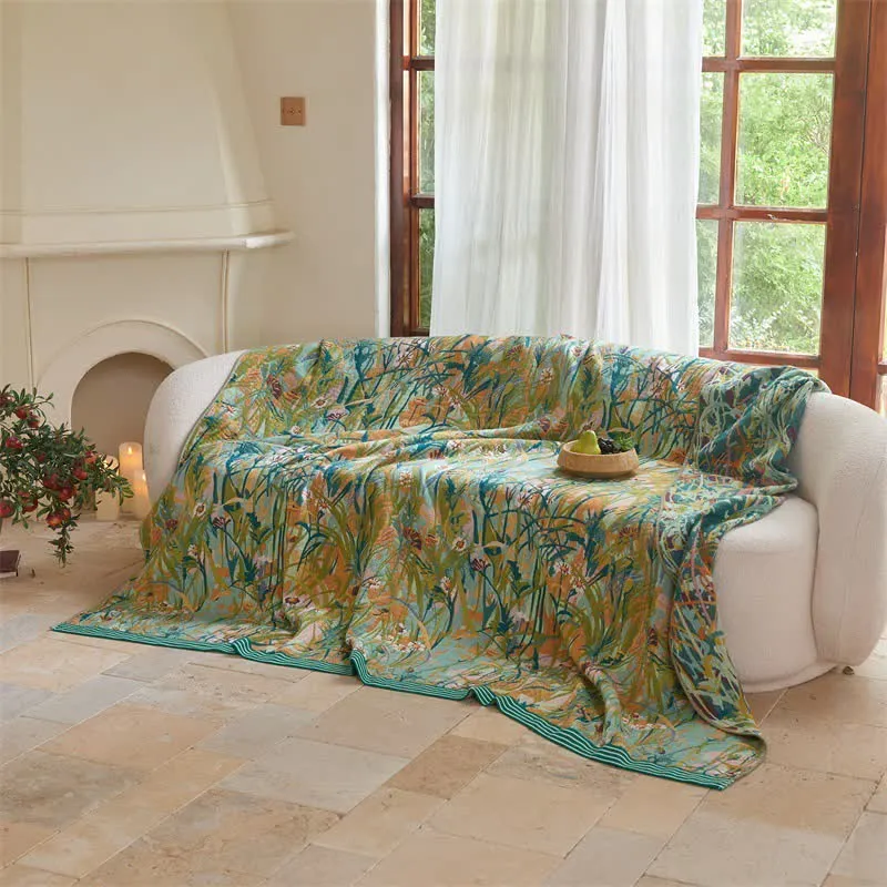 Vintage Iris Field Baumwoll-Jacquard-Decke/Steppdecke