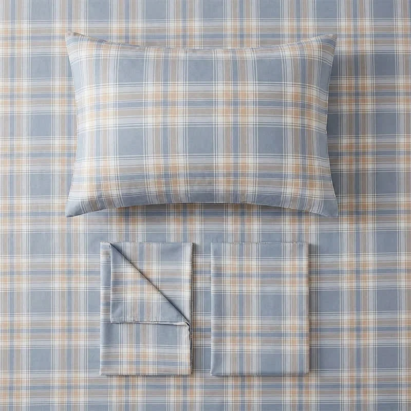 Bettwäsche-Set aus blau karierter Baumwolle (Einzelbett XL)