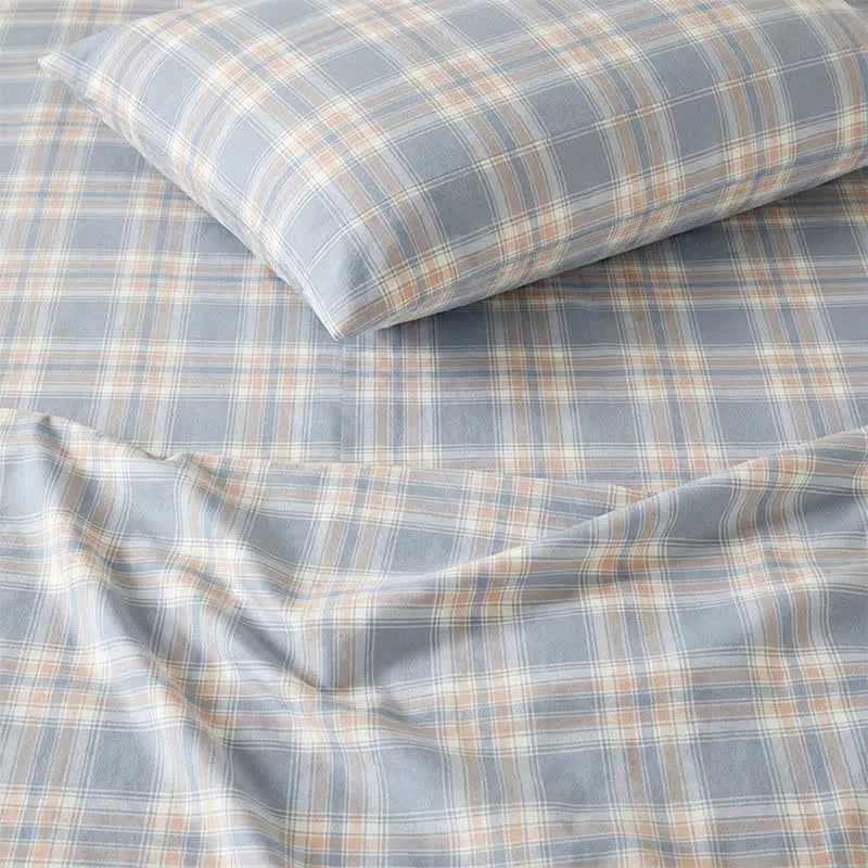 Bettwäsche-Set aus blau karierter Baumwolle (Einzelbett XL)