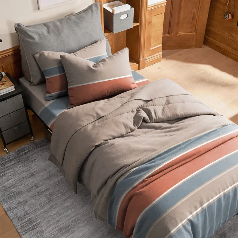 Bettwäsche-Set in Erdtönen mit Streifenmuster, Einzelbett XL