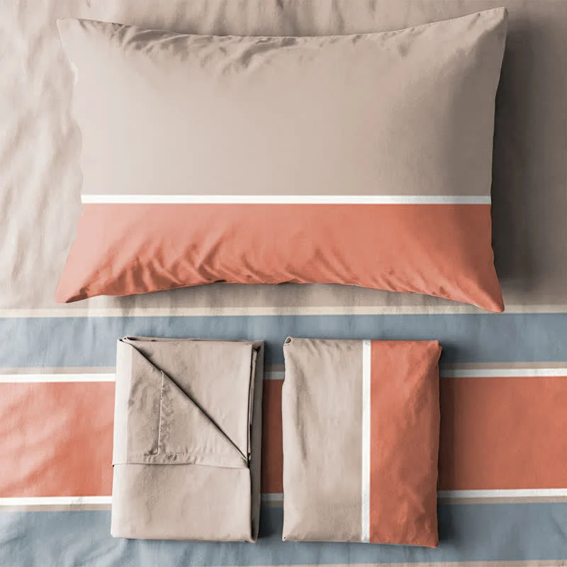 Bettwäsche-Set in Erdtönen mit Streifenmuster, Einzelbett XL