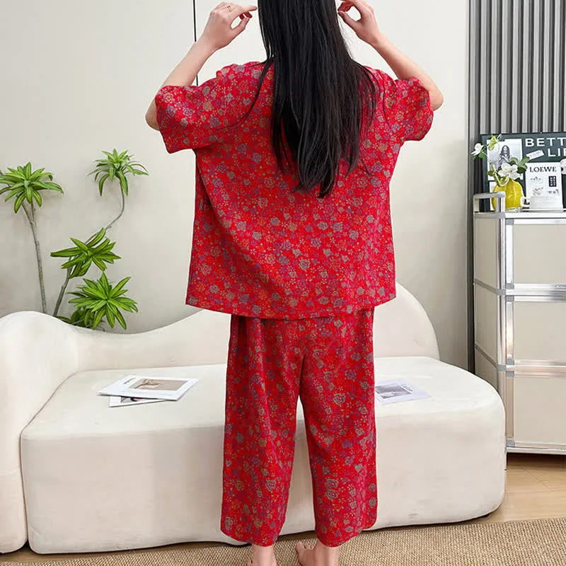 Loungewear-Set in Übergröße mit Rüschenbesatz, kurze Caprihose